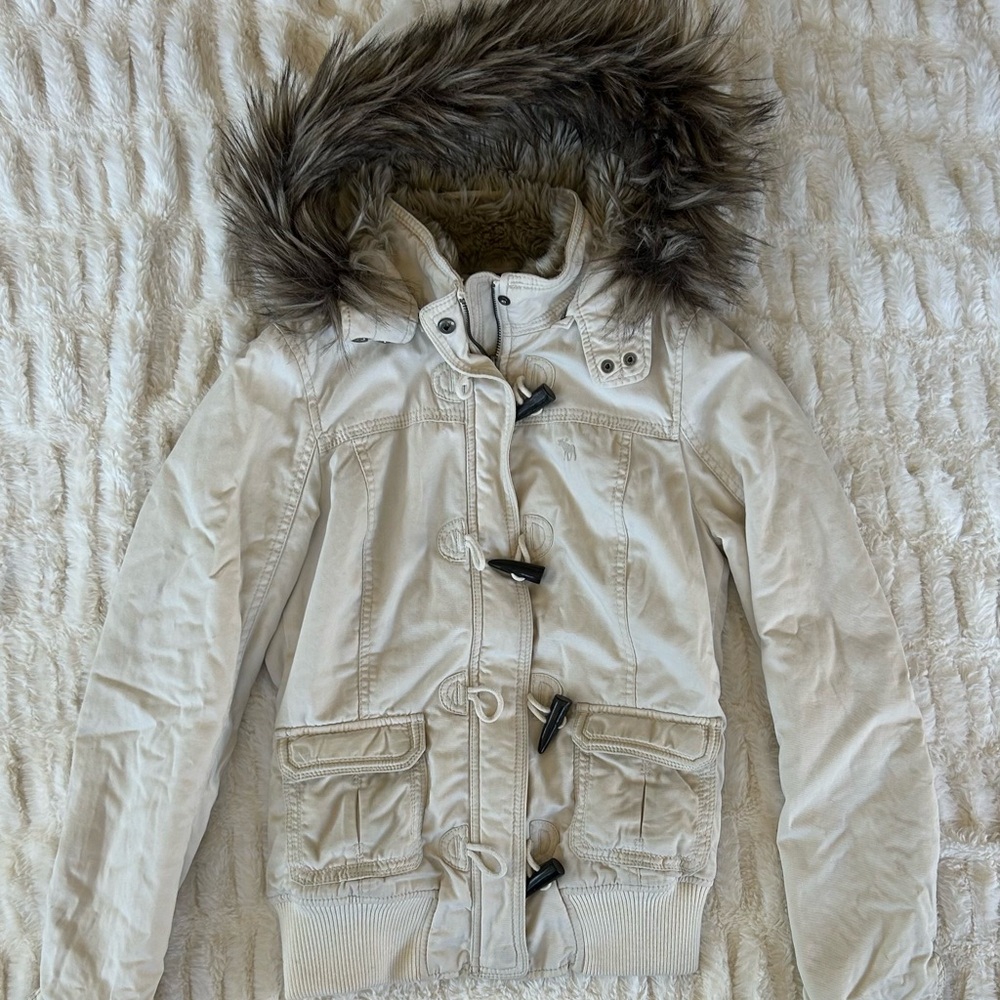 Y2K Vintage Abercrombie & Fitch Fur Hood Bomber Jacket Size L